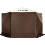 VEVOR Camping Gazebo Screen Tent, 6 Sided Pop Up Canopy Shelter Tent With Mesh Windows, Portable Carry Bag, Stakes, Large Shade Tents For Outdoor Camping, Lawn And Backyard, Brown Beige - Campify Life