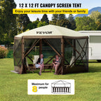 VEVOR Camping Gazebo Screen Tent, 6 Sided Pop Up Canopy Shelter Tent With Mesh Windows, Portable Carry Bag, Stakes, Large Shade Tents For Outdoor Camping, Lawn And Backyard, Brown Beige - Campify Life