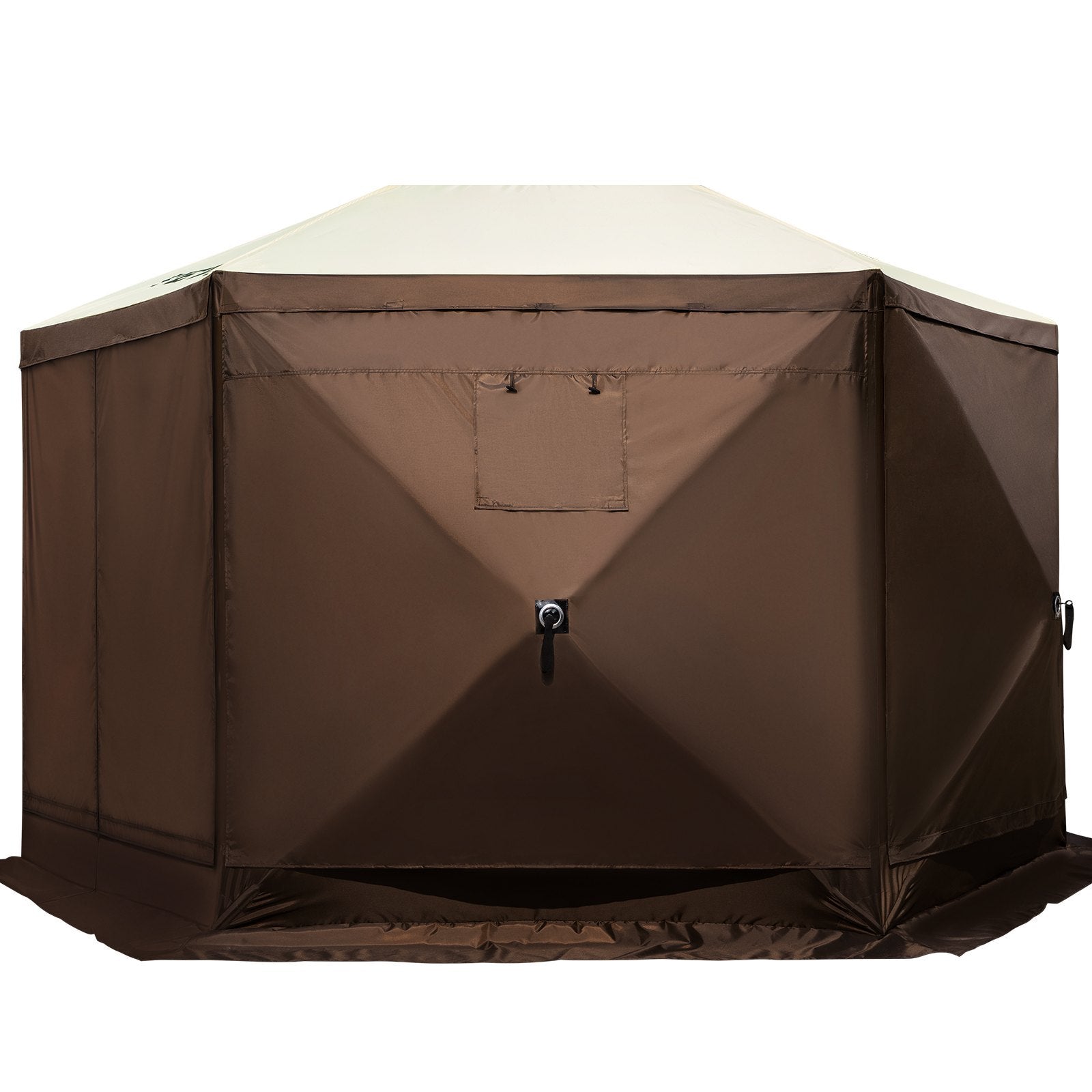 VEVOR Camping Gazebo Screen Tent, 6 Sided Pop Up Canopy Shelter Tent With Mesh Windows, Portable Carry Bag, Stakes, Large Shade Tents For Outdoor Camping, Lawn And Backyard, Brown Beige - Campify Life